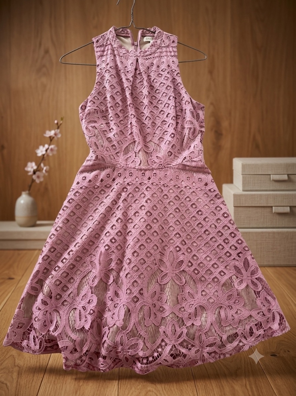 Mauve Pink Lace Fit-and-Flare Dress